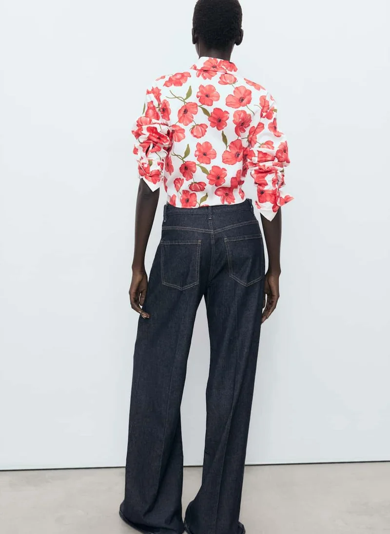 MANGO Floral Print Poplin Shirt