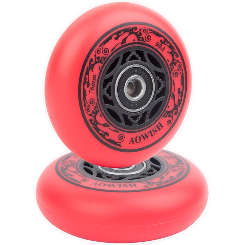 AOWISH 76mm 90a Ripsurf Wheels wBearings ABEC9 for RipStik DLX Caster Board Deluxe Junior Skateboard 2 Wheel Pivoting Skateboard Caster Board Skateboard Set of 2 Red - Image 2