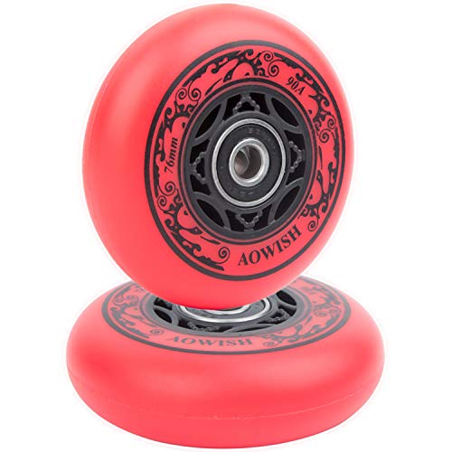 AOWISH 76mm 90a Ripsurf Wheels wBearings ABEC9 for RipStik DLX Caster Board Deluxe Junior Skateboard 2 Wheel Pivoting Skateboard Caster Board Skateboard Set of 2 Red - Image 1