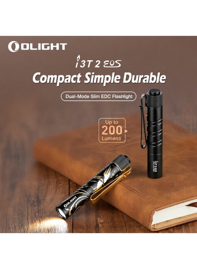 OLIGHT I3T 2 EOS Pocket EDC Flashlight, 200 Lumens Compact Bright Handheld Flash Lights, Dual-Output Tail Switch with AAA Battery and Two-Way Pocket Clip for Camping and Hiking (Black) - Image 1