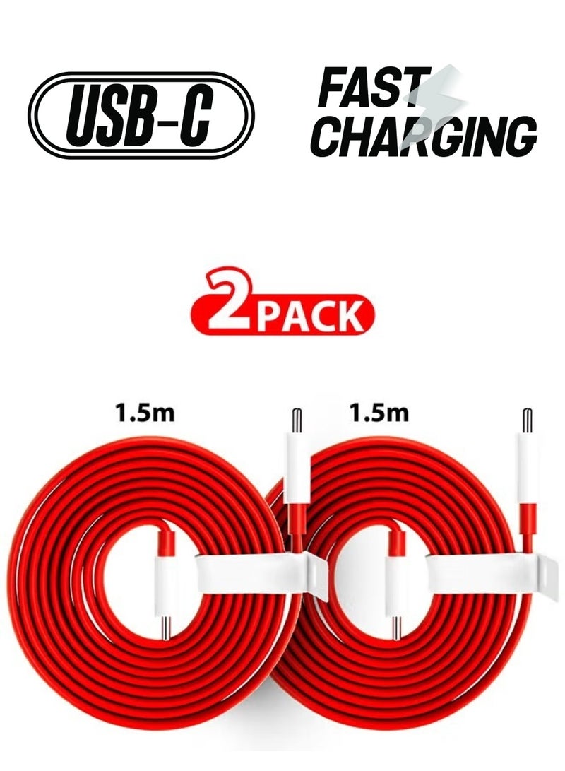 NEW 2-Pack Original Type-C Warp Charging Cable – Quick Charge PD, Dash Charging, Type-C to Type-C, 1.5M Red - Image 1