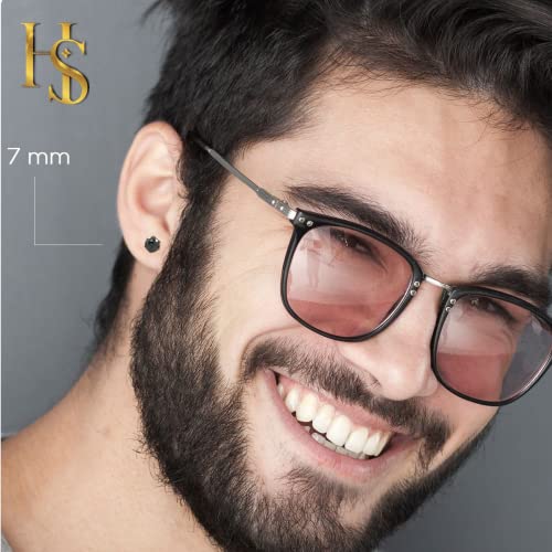 HIGHSPARK 925 Silver Men's Black Stud Earring | 92.5 Sterling Silver & Round Brilliant Black Cubic Zirconia | Single Stud for Men | Lovely Gift - Black 7mm - Image 3
