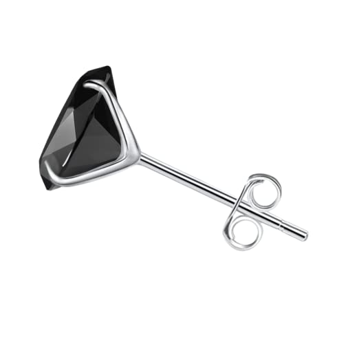 HIGHSPARK 925 Silver Men's Black Stud Earring | 92.5 Sterling Silver & Round Brilliant Black Cubic Zirconia | Single Stud for Men | Lovely Gift - Black 7mm - Image 1