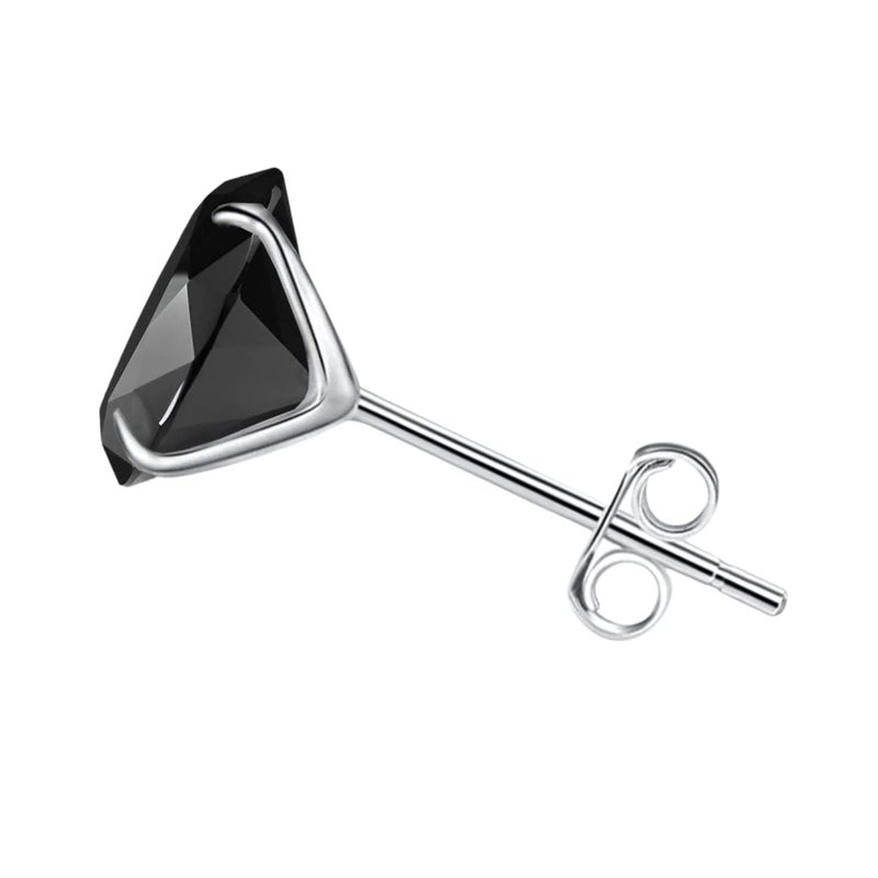 HIGHSPARK 925 Silver Men's Black Stud Earring | 92.5 Sterling Silver & Round Brilliant Black Cubic Zirconia | Single Stud for Men | Lovely Gift - Black 7mm - Image 4