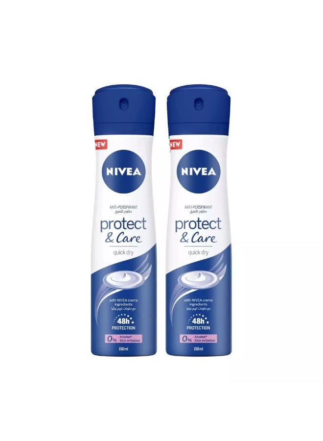 Nivea Protect and Care Deo Spray, Anti-perspirant for Women- 2X150ml