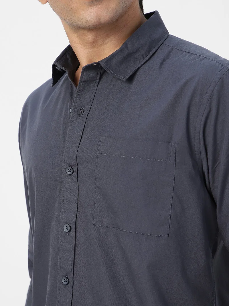 Urbano Fashion  Urbano Fashion Men's Dark Grey Cotton Full Sleeve Regular Fit Casual Solid Shirt  | Best Price UAE