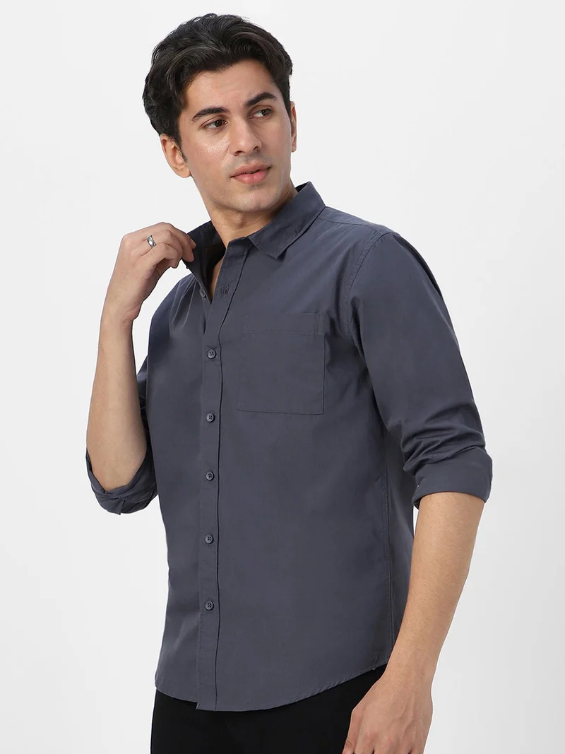 Urbano Fashion  Urbano Fashion Men's Dark Grey Cotton Full Sleeve Regular Fit Casual Solid Shirt  | Best Price UAE