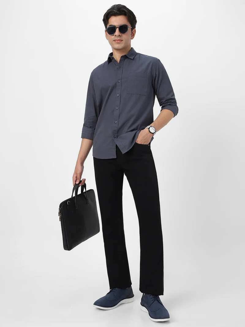 Urbano Fashion  Urbano Fashion Men's Dark Grey Cotton Full Sleeve Regular Fit Casual Solid Shirt  | Best Price UAE