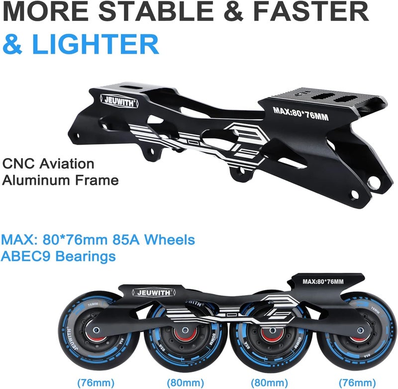 JEUWITH Inline Skates for Men and Women - Professional Fitness Roller Skates (Black & Blue) - Image 3