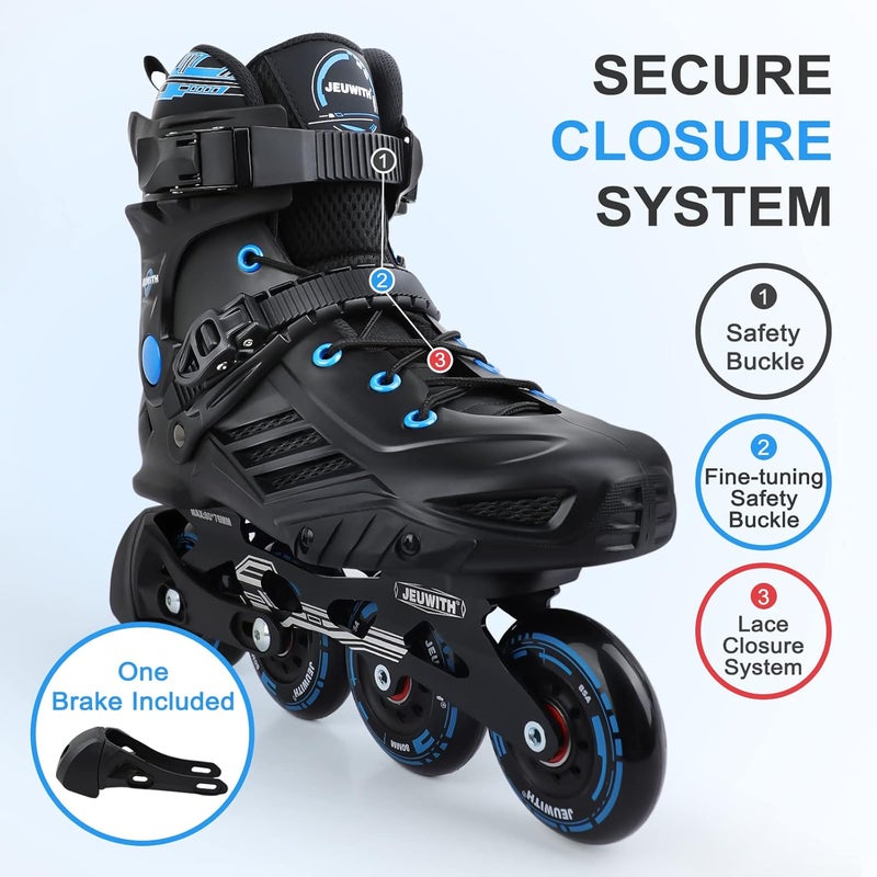 JEUWITH Inline Skates for Men and Women - Professional Fitness Roller Skates (Black & Blue) - Image 2