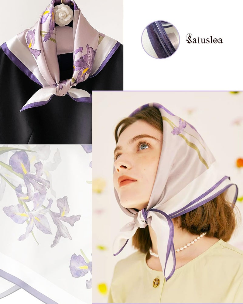 Saiusloa Neck Scarf For Womens Silky Head Scarves Hair Bandanas Square Scarf Fashion Accessories lightweight 27.5 * 27.5inch-6 - Image 5