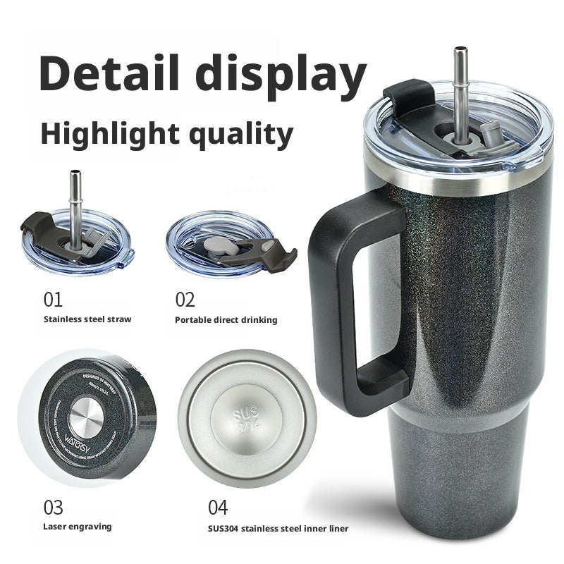 Watersy 304 Stainless Steel Tumbler 40oz with Handle & Straw, Rainbow Gradient - Image 2