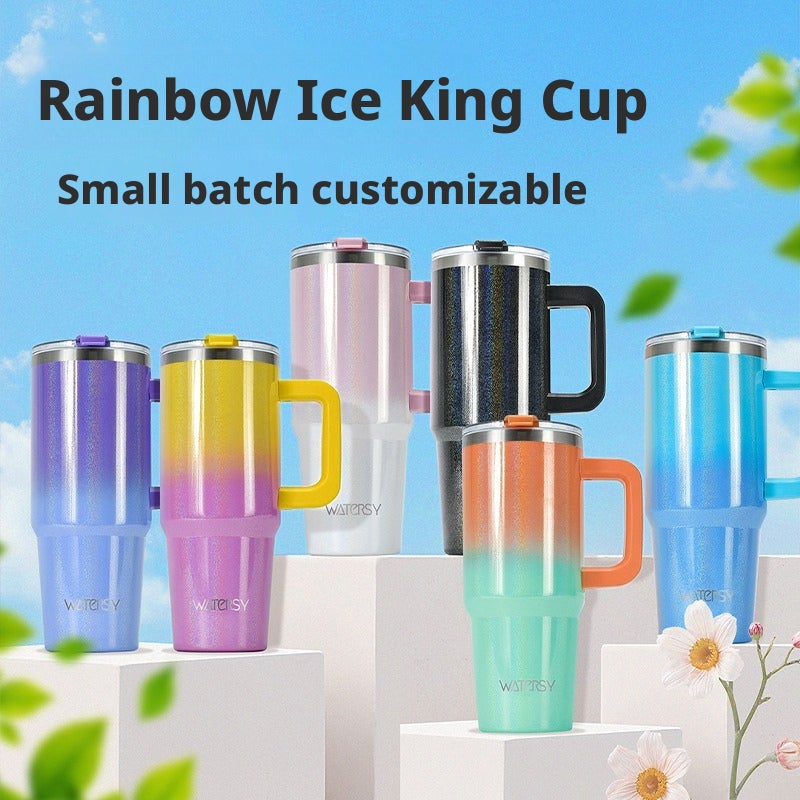 Watersy 304 Stainless Steel Tumbler 40oz with Handle & Straw, Rainbow Gradient - Image 1