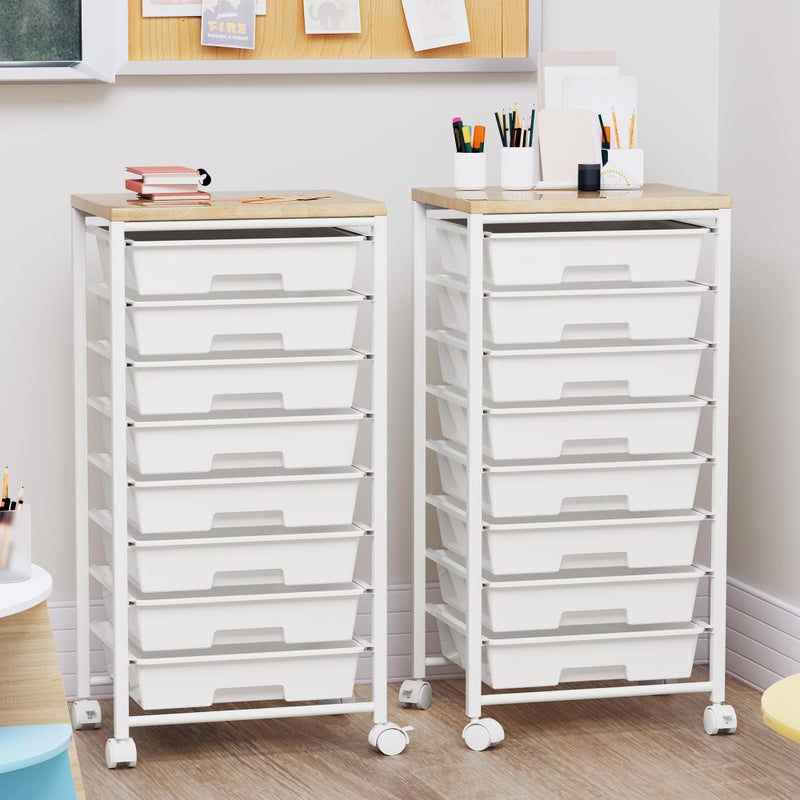 neatevday Rolling Cart with 8 Drawers, Storage Drawers Cart with Wooden Tabletop and Lockable Wheels, Craft Storage for Living Room, Office, Classroom, Craft Room, Bedroom - Image 5