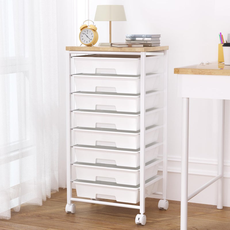 neatevday Rolling Cart with 8 Drawers, Storage Drawers Cart with Wooden Tabletop and Lockable Wheels, Craft Storage for Living Room, Office, Classroom, Craft Room, Bedroom - Image 1