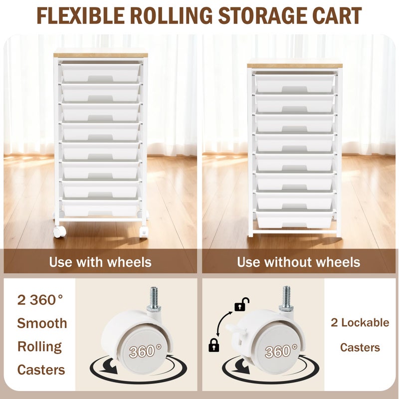 neatevday Rolling Cart with 8 Drawers, Storage Drawers Cart with Wooden Tabletop and Lockable Wheels, Craft Storage for Living Room, Office, Classroom, Craft Room, Bedroom - Image 4