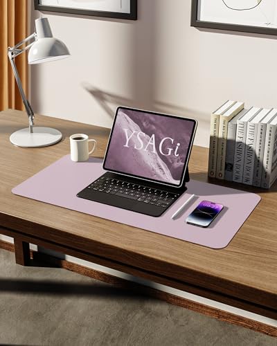 YSAGi Leather Desk Pad Protector, Office Desk Mat, Large Mouse Pad, Non-Slip PU Leather Desk Blotter, Laptop Desk Pad, Waterproof Desk Writing Pad for Office and Home (Grayish Lavender, 23.6" x 13.8") - Image 5