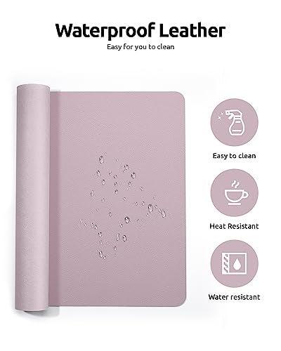 YSAGi Leather Desk Pad Protector, Office Desk Mat, Large Mouse Pad, Non-Slip PU Leather Desk Blotter, Laptop Desk Pad, Waterproof Desk Writing Pad for Office and Home (Grayish Lavender, 23.6" x 13.8") - Image 4