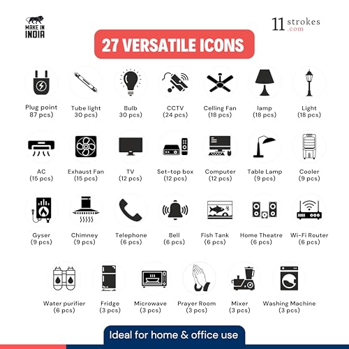 11 Strokes Black & White Switch Board Stickers - 3 Self-Adhesive Sheets, Electric Labels, Transparent Stickers for Home Wall Switches-Vinyl - Image 3