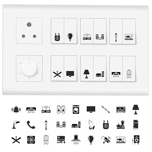 11 Strokes Black & White Switch Board Stickers - 3 Self-Adhesive Sheets, Electric Labels, Transparent Stickers for Home Wall Switches-Vinyl - Image 1
