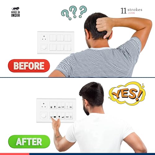 11 Strokes Black & White Switch Board Stickers - 3 Self-Adhesive Sheets, Electric Labels, Transparent Stickers for Home Wall Switches-Vinyl - Image 5