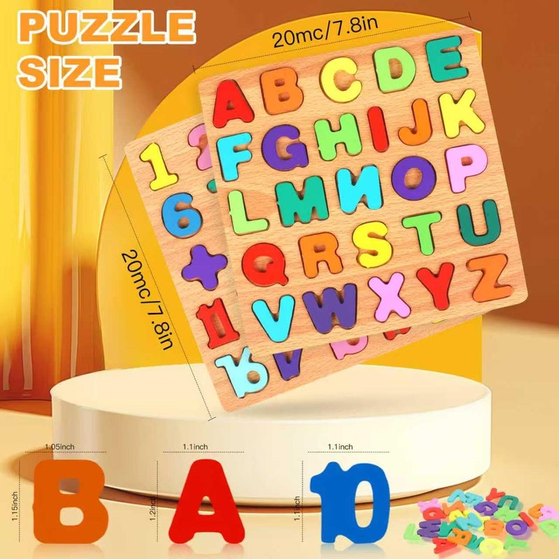 Rindion 2 Pack Wooden Puzzles, Toddlers Alphabet Number Puzzles, ABC Learning Toys for Kids Ages 3-5, Preschool Learning Activities Gift Set for Boys & Girls - Image 2