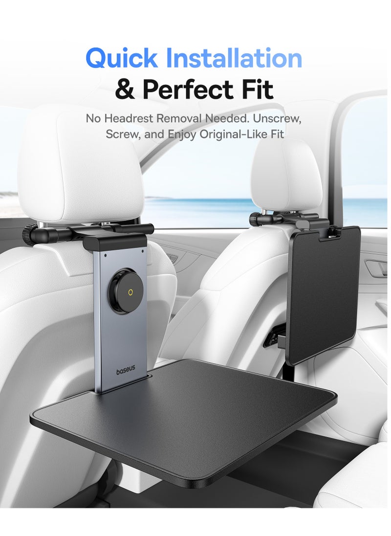 Baseus Foldable Car Backseat Tray Table with Multifunctional Laptop Desk, Food Tray, Phone & Drink Holder, 360° Rotatable Magnetic Phone Holder - Ideal for Dining, Work, Entertainment, Travel - Durable Headrest Bracket Design for Writing, Kids' Activities, and More - Convenient Car Accessory for Any Vehicle  - Image 5