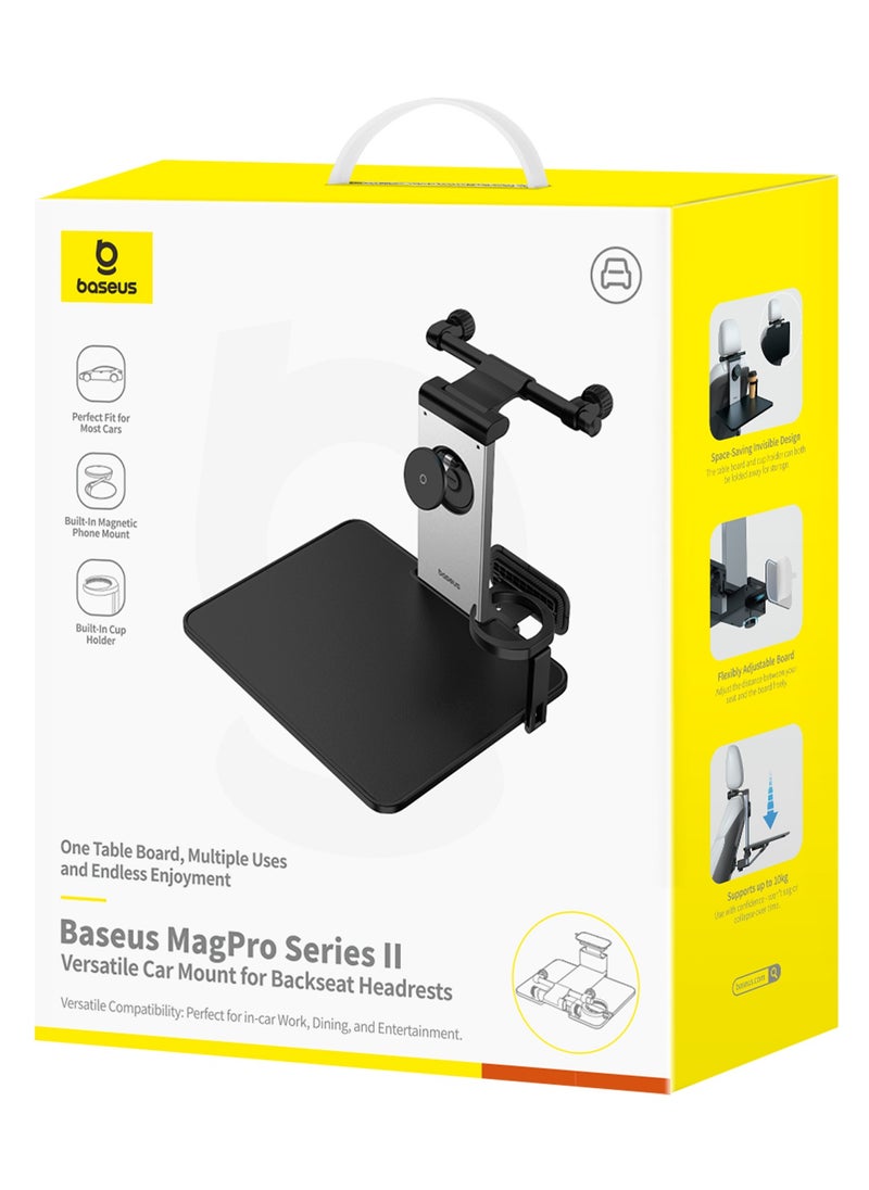 Foldable Car Backseat Tray Table with Multifunctional Laptop Desk, Food Tray, Phone & Drink Holder, 360° Rotatable Magnetic Phone Holder - Ideal for Dining, Work, Entertainment, Travel - Durable Headrest Bracket Design for Writing, Kids' Activities, and More - Convenient Car Accessory for Any Vehicle