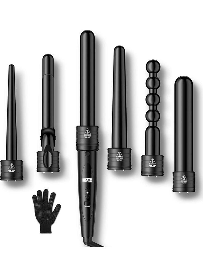 Rock Pow 6 in 1 Curling Iron Curing Wand Set with Protective Glove Black - Image 1
