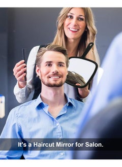 yongsheng Large  Hand Mirror, Salon Barber Hairdressing Handheld Mirror with Handle (Square Black  10.3"x7.4")  - Image 3