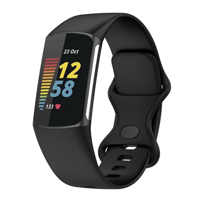 erorex For Fitbit Charge 6 Solid Color Butterfly Buckle Silicone Watch Band, Size:S Size(Black) - Image 1
