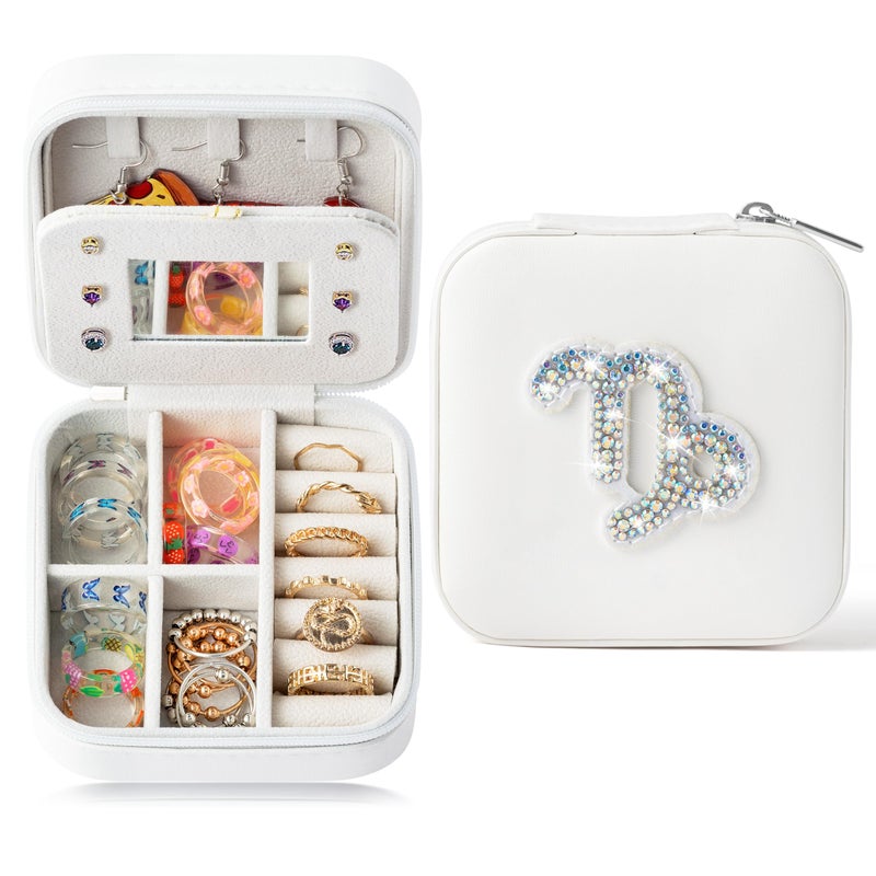 K1tpde Zodiac Travel Jewelry Case for Women, Small Organizer Box for Ring Earring Pendant Necklace Bracelet, Birthday Gifts for Mom, Lover, Capricorn - Image 1