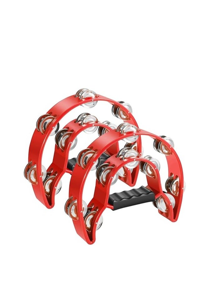 Megarya Megarya  Half Moon Musical Tambourine (2 Pack, Red) Double Row Metal Jingles Hand Held Percussion Drum with Ergonomic Handle Grip  - Image 1