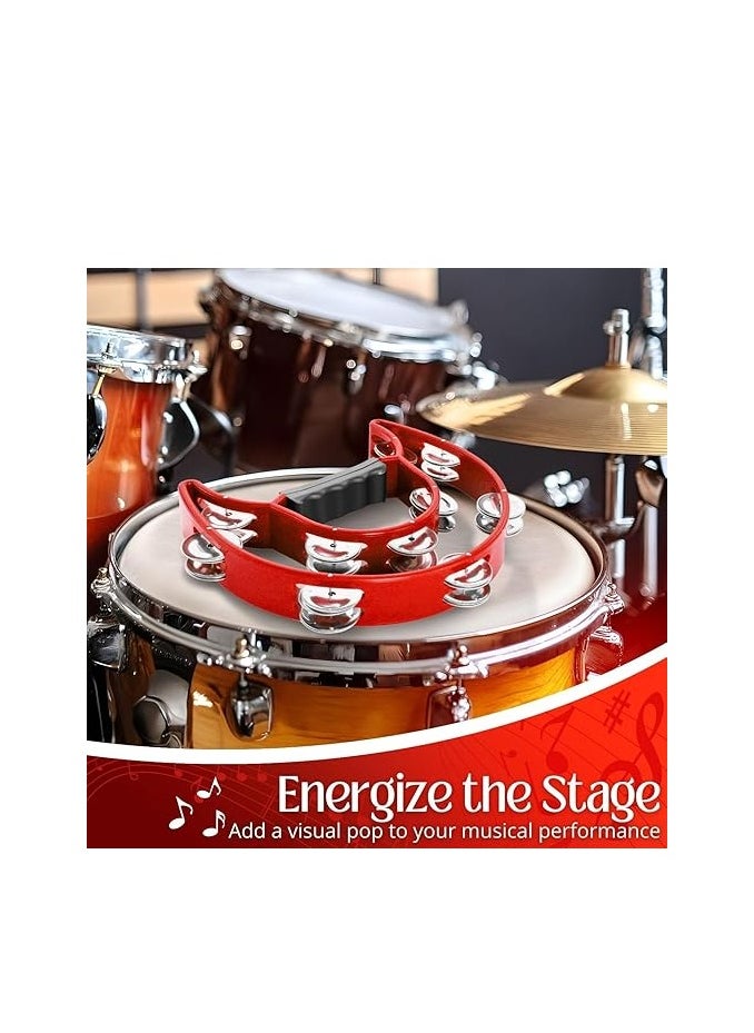 Megarya Megarya  Half Moon Musical Tambourine (2 Pack, Red) Double Row Metal Jingles Hand Held Percussion Drum with Ergonomic Handle Grip  - Image 4