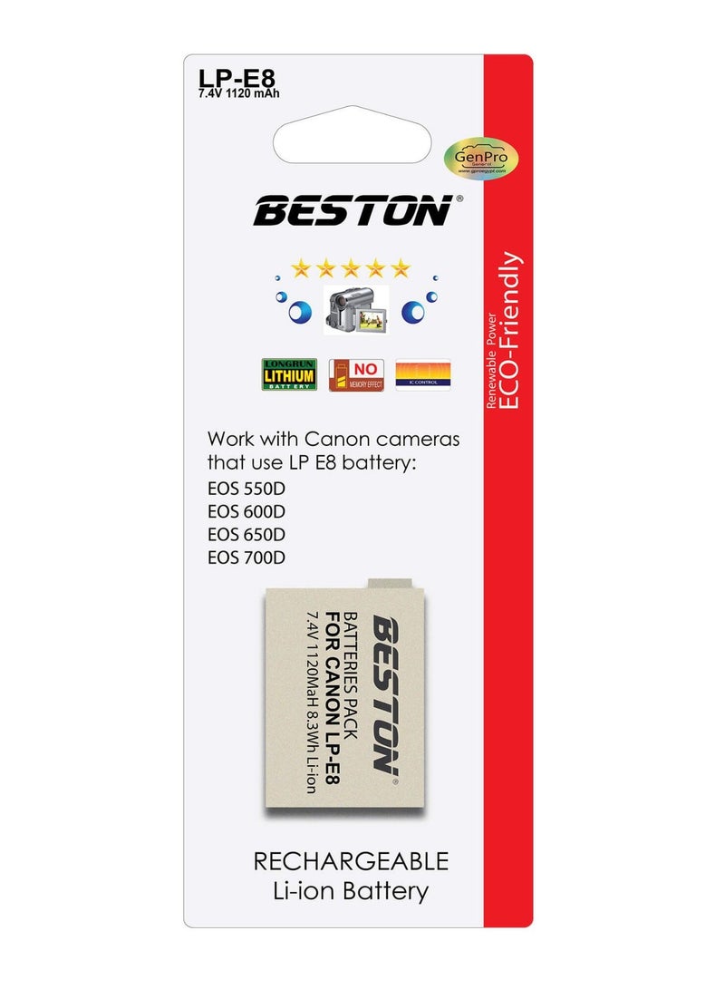 BESTON Beston LP-E8 Camera Battery (1120mAh, 7.4V) - Image 1