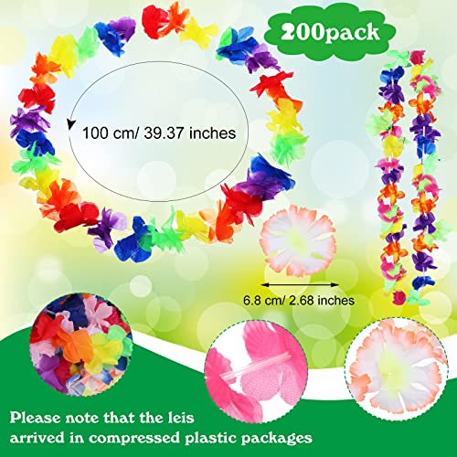 Juinte 200 Pieces Hawaiian Luau Leis Flowers Necklaces Summer Beach Vacation Pool Luau Party Favors Supplies Tropical Theme Party Decorations For Birthday Wedding Colorful Random Color - Image 5