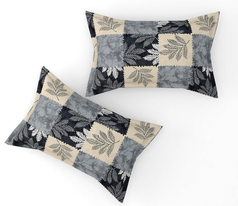 Furnofy Premium Printed Double Bedsheet Set – Grey & Beige Block Pattern (90x100 Inches) with 2 Pillow Covers – Flat - Image 4
