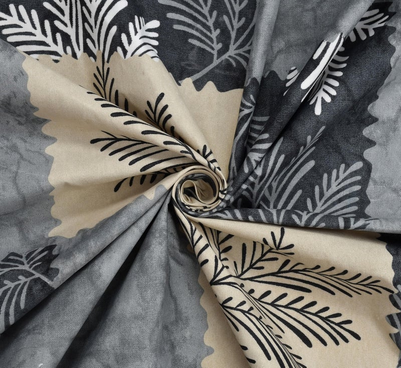 Furnofy Premium Printed Double Bedsheet Set – Grey & Beige Block Pattern (90x100 Inches) with 2 Pillow Covers – Flat - Image 3
