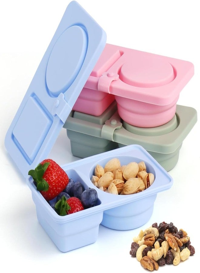 Thea Reusable Silicone Snack Container with Double Compartments, BPA-Free Mini Food Storage Box with Lid, Lunch Box for Travel, Work & Gym (Multicolor) - Image 1