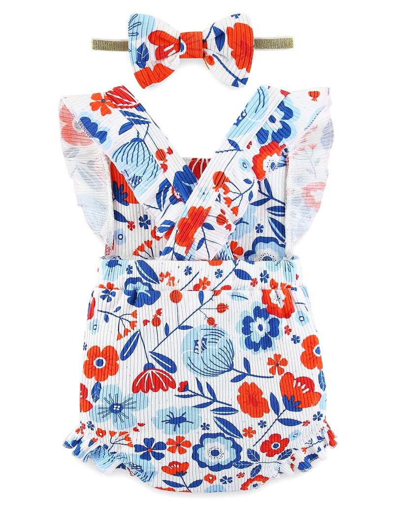 Fullfamous Infant Baby Girl Clothes 4th of July Girls Outfits Romper Spring Summer Clothing Onesie Bodysuit Jumpsuit ropa de bebe niÃ±a White red and blue 0-3 Months - Image 2