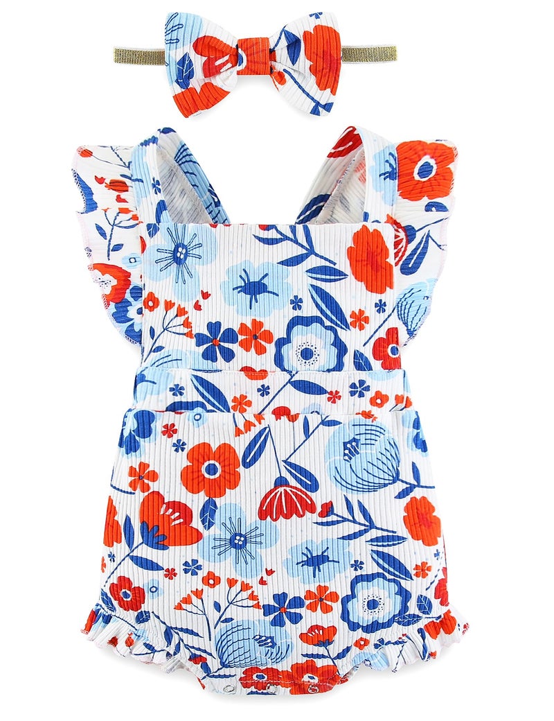 Fullfamous Infant Baby Girl Clothes 4th of July Girls Outfits Romper Spring Summer Clothing Onesie Bodysuit Jumpsuit ropa de bebe niÃ±a White red and blue 0-3 Months - Image 1