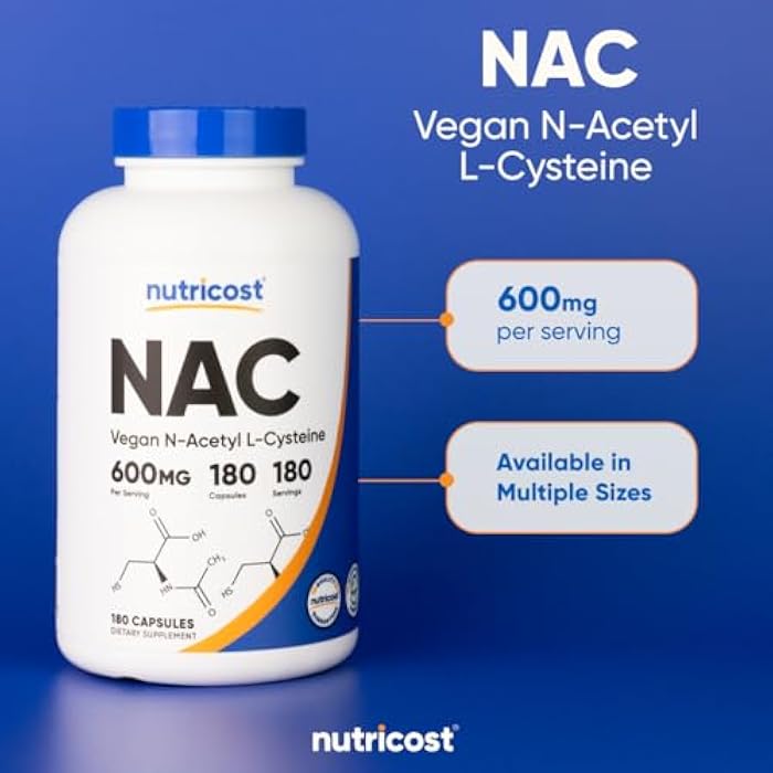 Nutricost N-Acetyl L-Cysteine (NAC) 600mg, 180 Capsules - Non-GMO, Gluten Free - Image 5