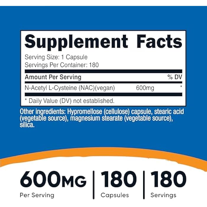 Nutricost N-Acetyl L-Cysteine (NAC) 600mg, 180 Capsules - Non-GMO, Gluten Free - Image 2
