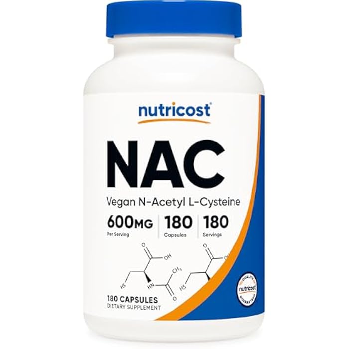 Nutricost N-Acetyl L-Cysteine (NAC) 600mg, 180 Capsules - Non-GMO, Gluten Free - Image 1