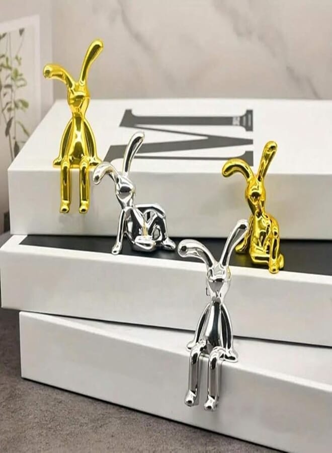 4 Pc Decorative Rabbit Figurine Porcelain Nickel Chrome Plated (Multi - Color) 