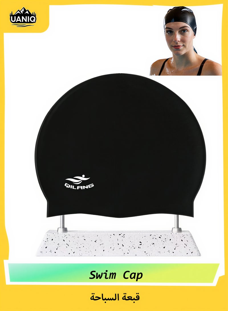 UANIQ Swim Cap Silicone, Waterproof Swimming Cap for Men and Women, Professional Silicone Swim Cap Anti Chlorine Hair Protection Bathing Cap for Adults Pool Training Black - Image 1