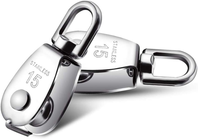 DORHEA 6 Pack 0.59" Single Pulley Block 304 Stainless Steel M15 Crane Swivel Hook Single Pulley Roller Smooth Wire Rope Cable Heavy Loading - Image 3