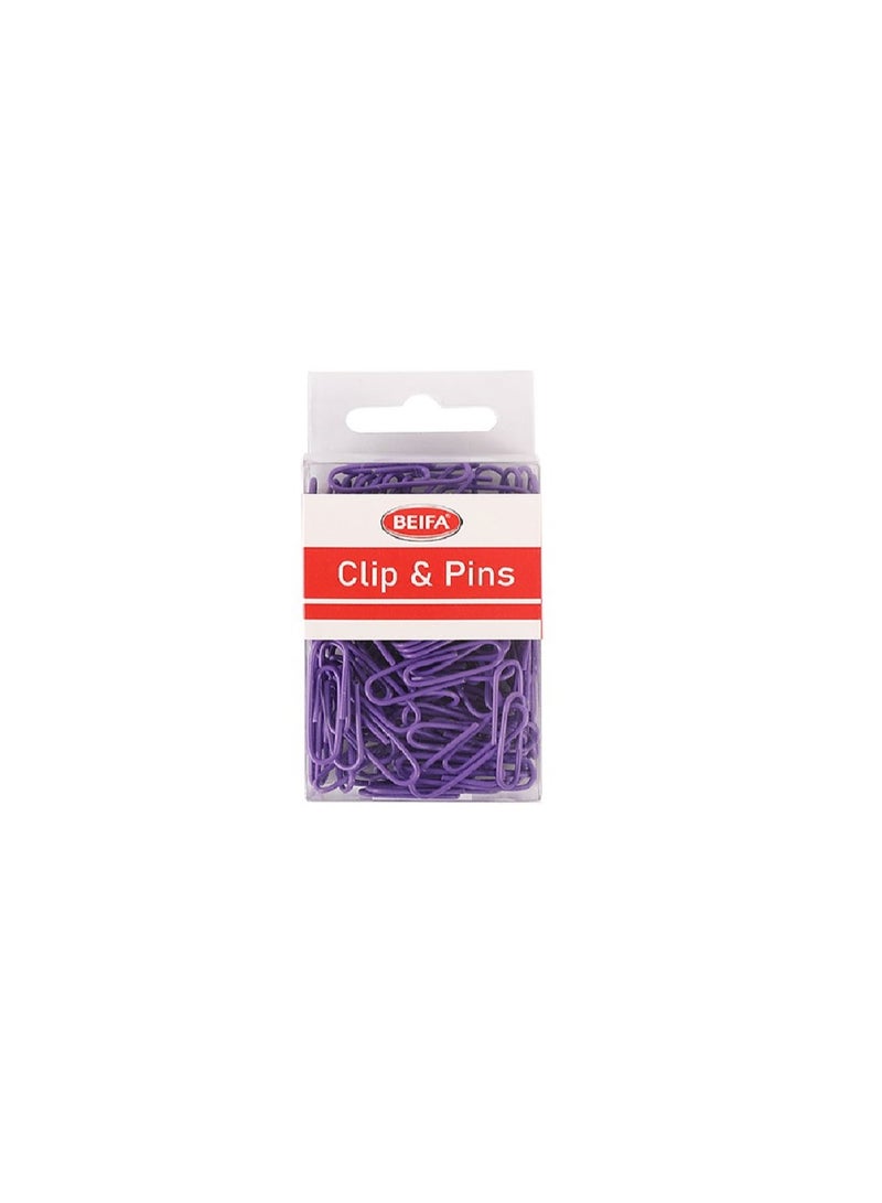 Beifa plastic paper clips box  50 mm 30 pcs purple model FH103C-08V50
