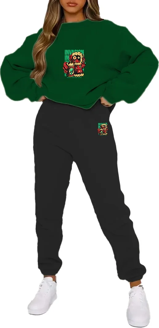 DogFish Tracksuit Oversize Intivefriend Printed Tracksuit,lover,couple Combination Green