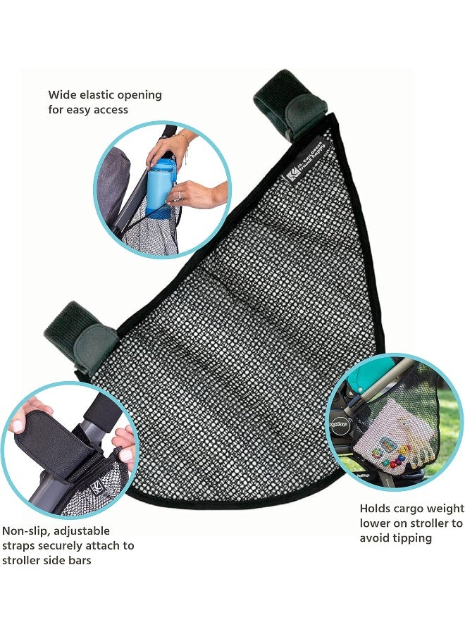 J.L. Childress Side Sling, Universal Fit Stroller Mesh Cargo Net and Organizer, Extra Storage Space, Non-Slip Adjustable Straps, Black  - Image 2